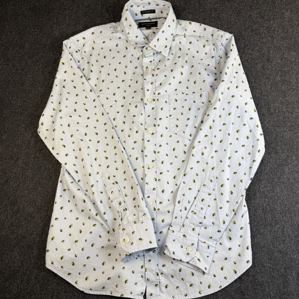 Banana Republic‎ Oxford Untucked Fit Men's L Blue Button Front Shirt Lemon Print